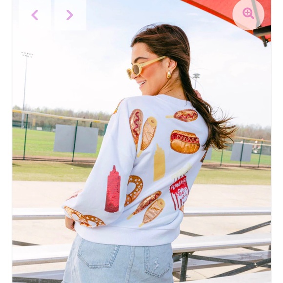 Queen of sparkles ballpark hot dog pretzel baseball crewneck sweatshirt - Picture 3 of 7
